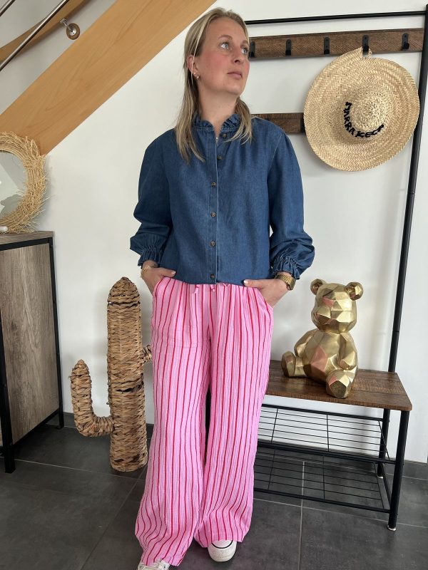 Pantalon rayé rose