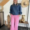 Pantalon rayé rose