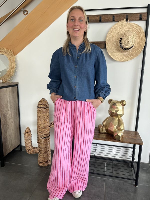 Pantalon rayé rose