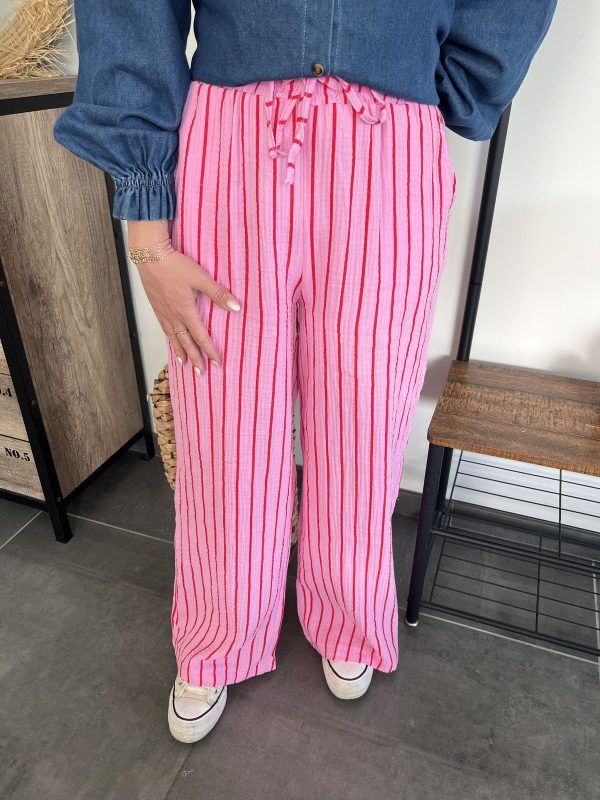 Pantalon rayé rose