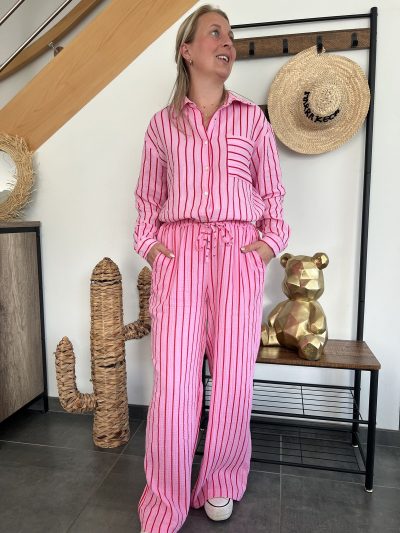 Pantalon rayé rose