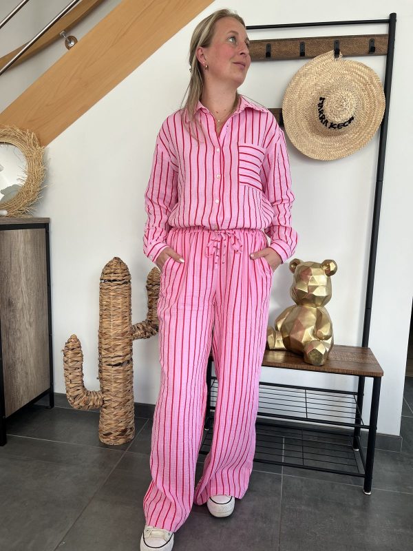 Chemise rayée rose