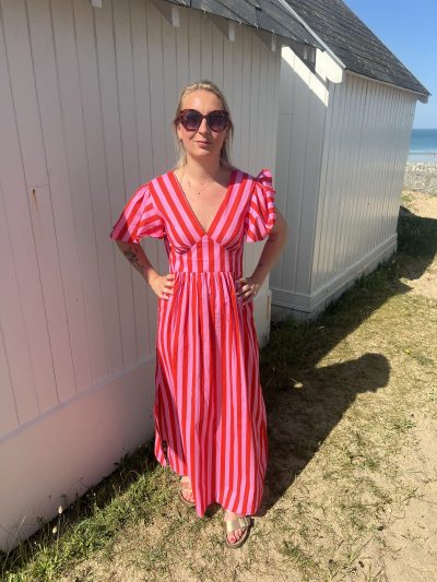 Robe longue à rayures Robe longue à rayures rose et rouge
